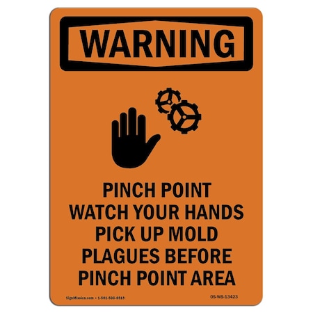 Signmission OSHA WARNING Sign, Pinch Point Watch W/ Symbol, 7in X 5in Decal, 5" W, 7" L, Portrait OS-WS-D-57-V-13423